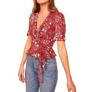 Red Reformation Floral Wrap Top